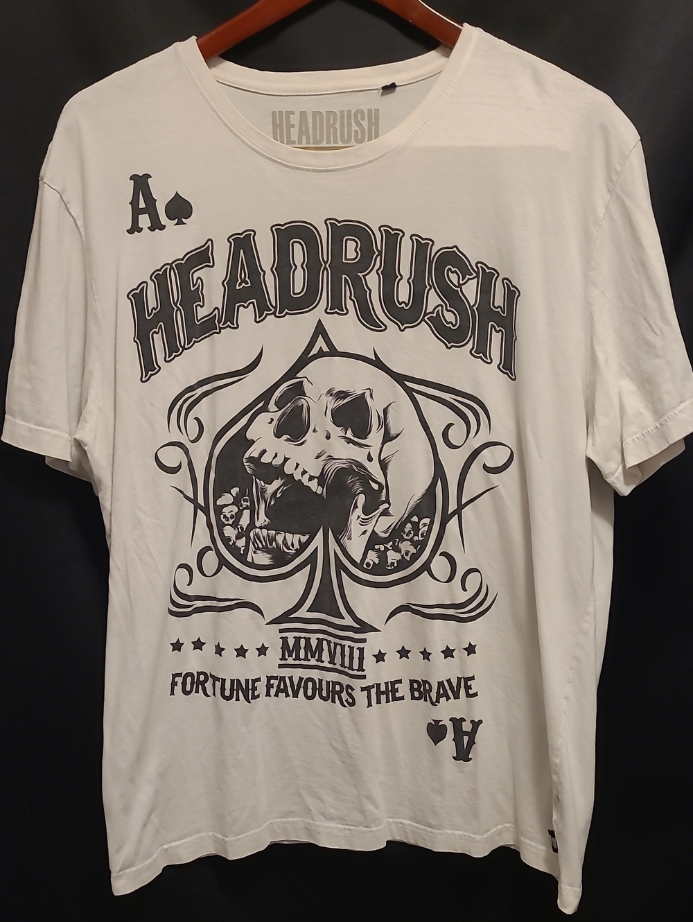 Headrush ACE OF SPADES White Graphic Skull Ace Tee Size XL 2013
